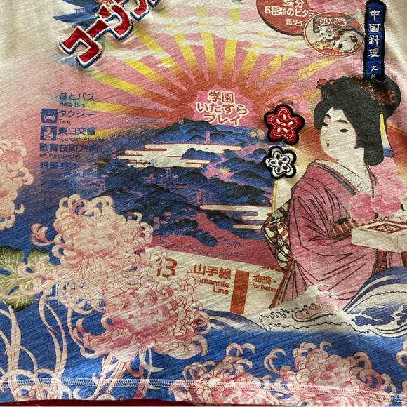 Vintage Y2K Lucky Brand White and Red Graphic Long Sleeve Top Size XL - Picture 7 of 11